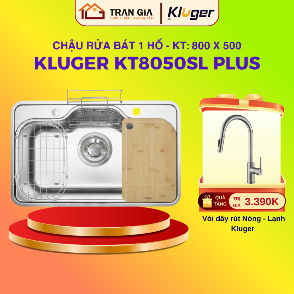 Chậu rửa bát Kluger KT8050SL Plus, Chậu rửa bát bán nguyệt bán âm Kluger