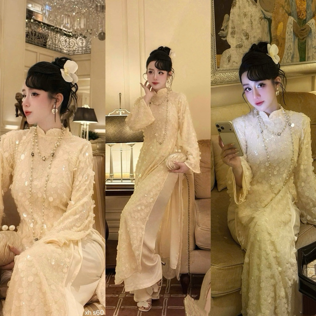 Áo dài kim sa bling bling kèm quần cao cấp