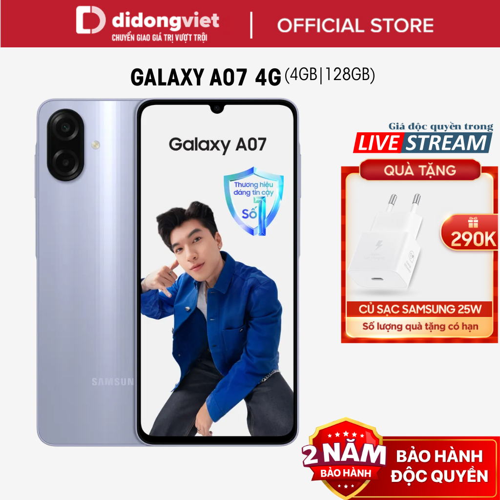 (KOL) Điện thoại Samsung Galaxy A07 4GB | 128GB, Màn hình 6,7" - MediaTek Helio G99 - 5000mAh - BH 2