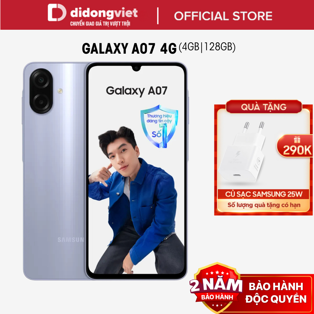 Điện thoại Samsung Galaxy A07 4GB | 128GB, Màn hình 6,7" - MediaTek Helio G99 - 5000mAh - BH 2 năm