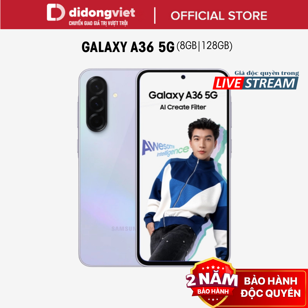 (KOL) Điện thoại Samsung Galaxy A36 5G 8GB | 128GB, 6.7" - Chip Snapdragon 6 Gen 3 - 5000mAh, BH 2 n