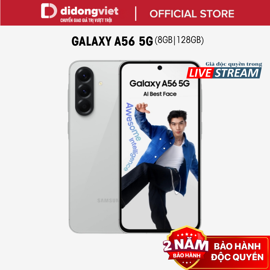 (KOL) Điện thoại Samsung Galaxy A56 5G 8GB | 128GB, Màn hình 6.7" - Chip Exynos 1580 - 50MP - 5000mA