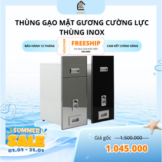 Thùng Đựng Gạo Chất Liệu INOX CAO CẤP, Mặt Gương Cường Lực Thiết Kế Thông Minh, Dễ Dàng Sử Dụng