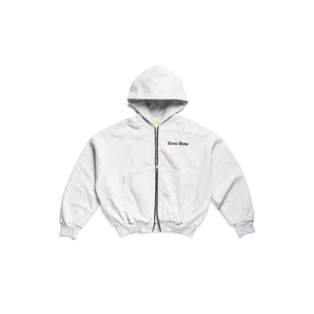 Áo khoát HOODIE ZIP STRESSMAMA THÊU LOGO GREY kèm túi tote