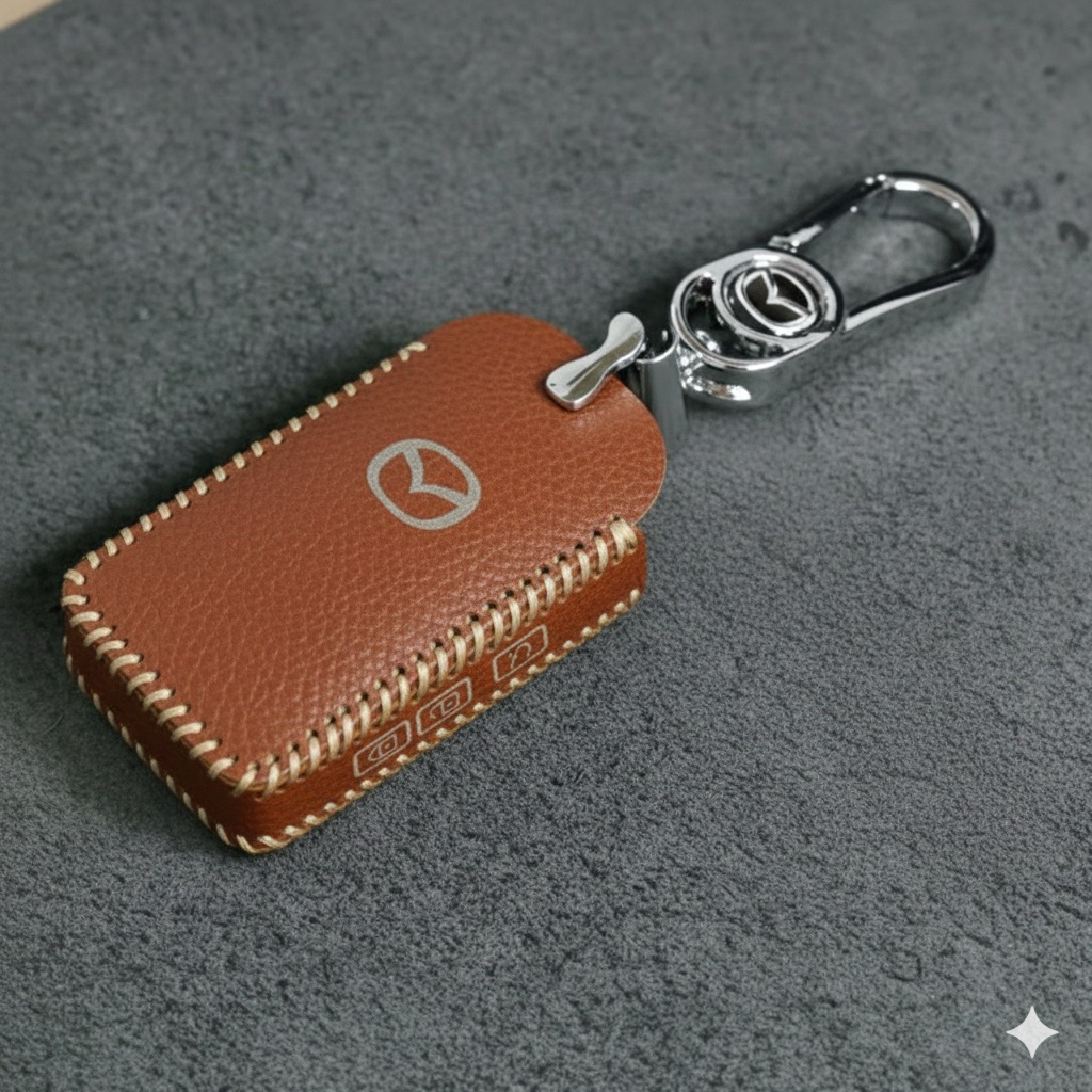 Bao da móc khoá bọc ốp chìa khóa xe ô tô Mazda 3 CX3 CX30 CX8 nút sườn - Da bò thật mazda