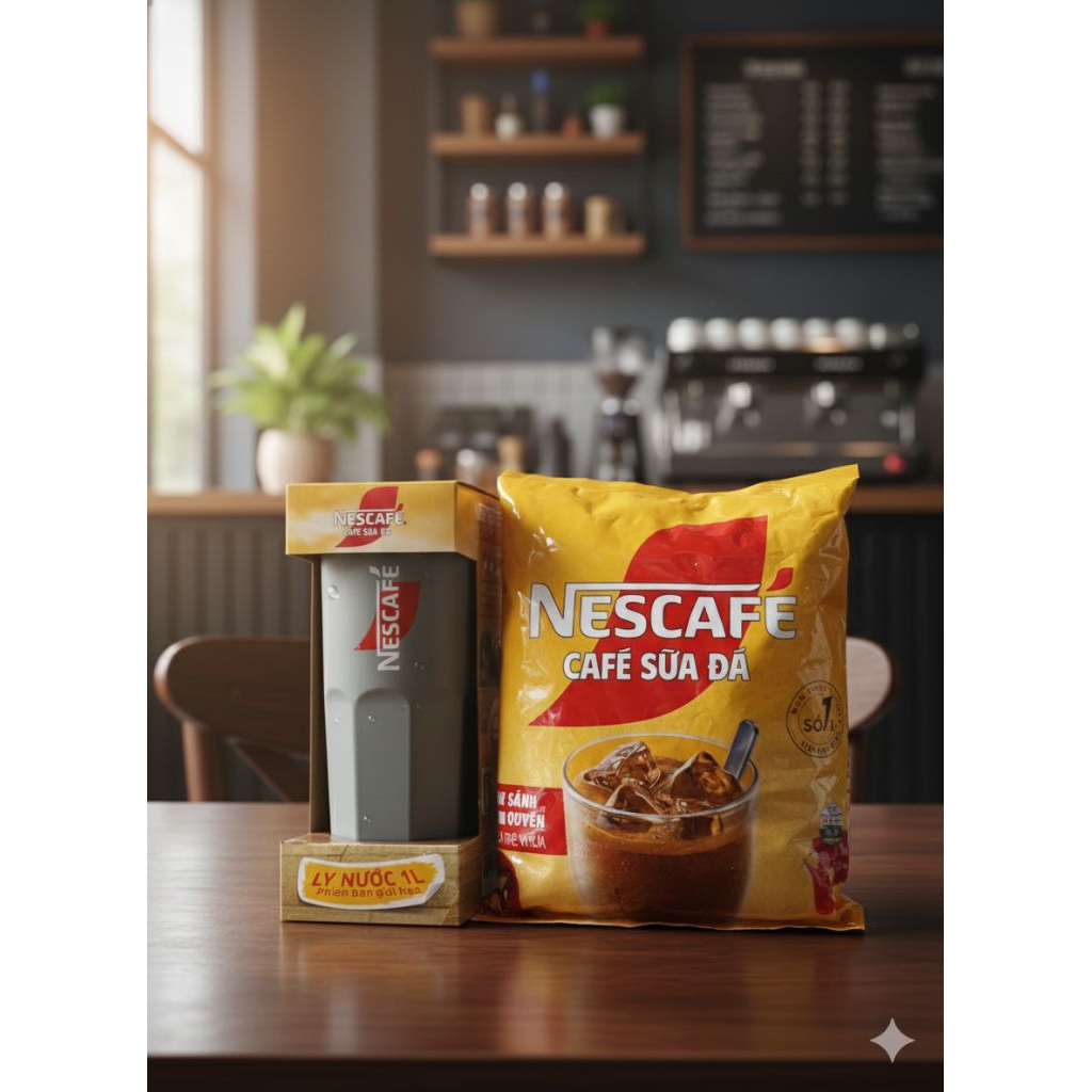 [Tặng ly] Combo Cafe sữa đá Nescafe bịch 600g (25 gói x 24g) tặng ly Inochi 1 lít