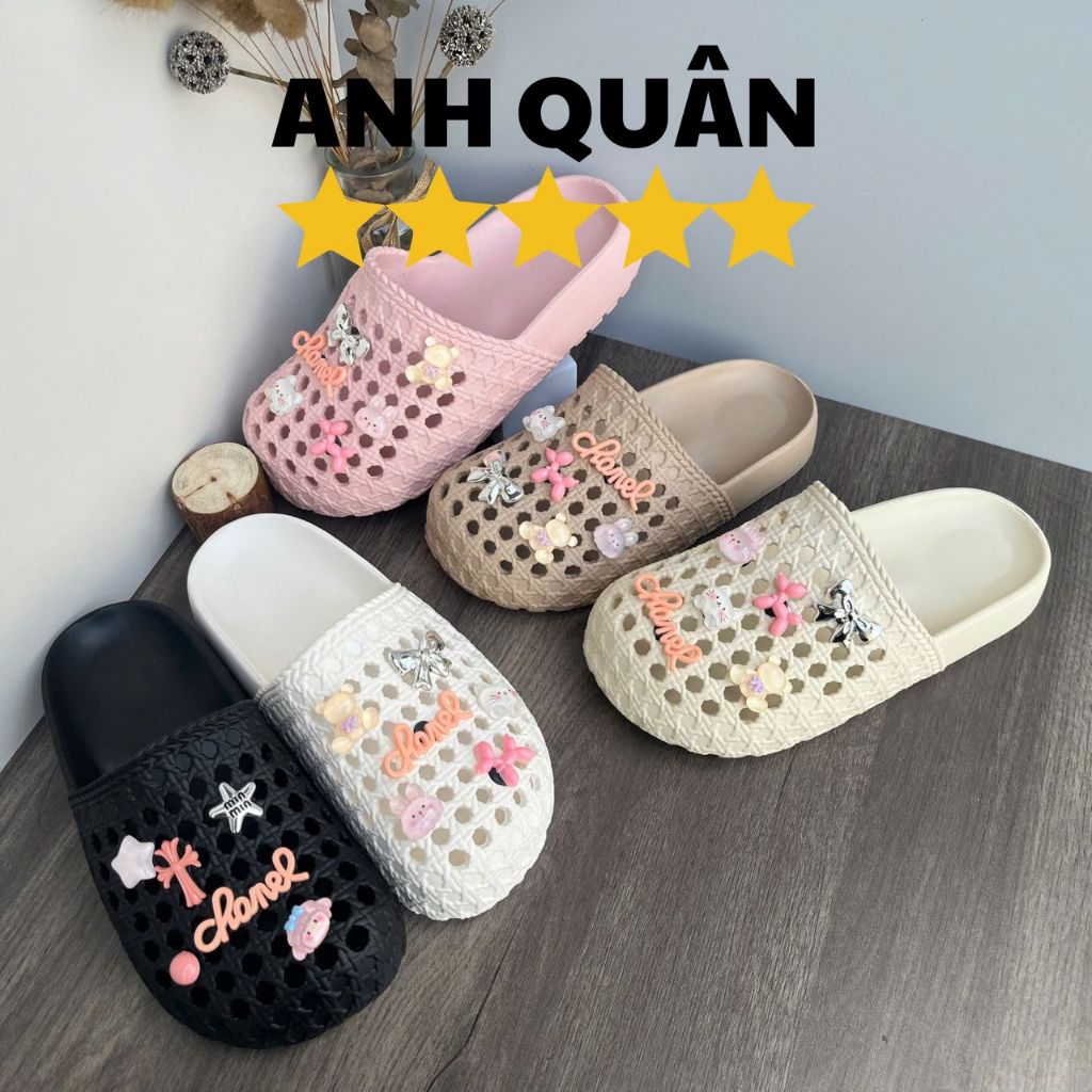 Dép sục rọ nữ đế bệt chống trơn trượt tặng charm xinh xắn (387 gấu trong channel)
