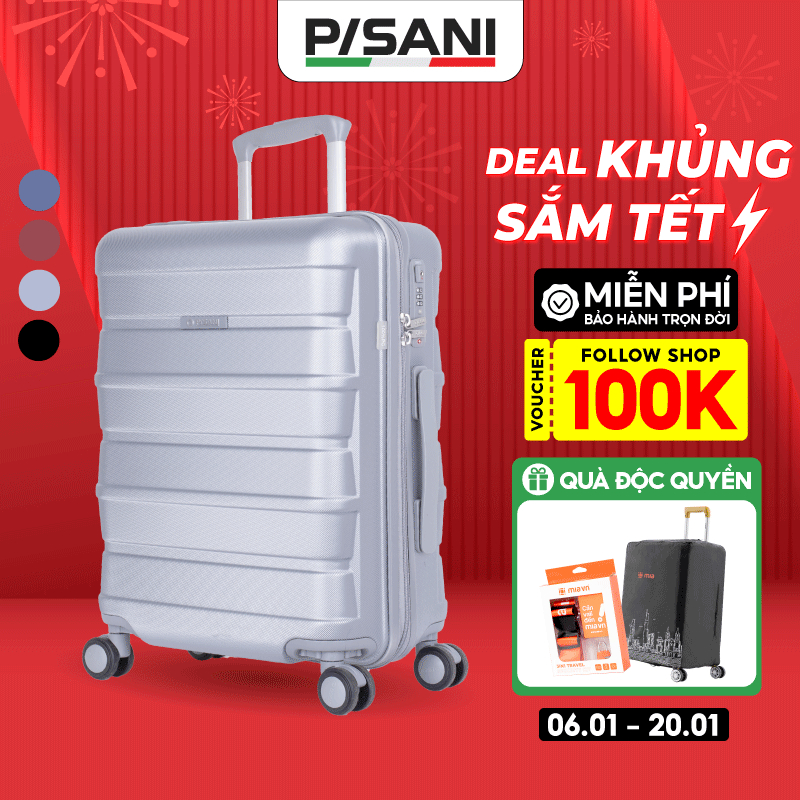 Vali Kéo Du Lịch Pisani TATTI - Size 20/24/28, Vali MIA Chính Hãng, Nhựa PC Cao Cấp, Khóa số TSA