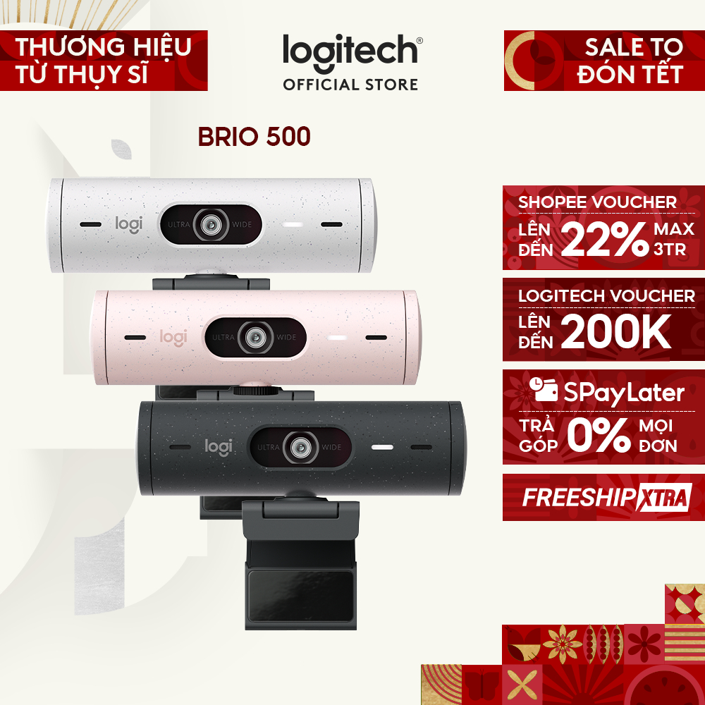 Webcam Logitech Full HD Brio 500 - Chỉnh sáng, lấy khung hình,Show mode, Mic kép giảm ồn