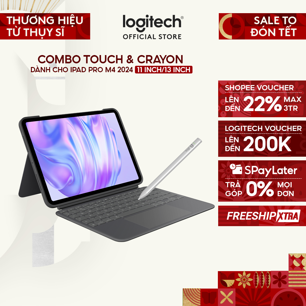 Bao da kèm bàn phím Logitech Combo Touch cho iPad Pro 11 inch (M4) (2024) | iPad Pro 13 inch (M4) & 