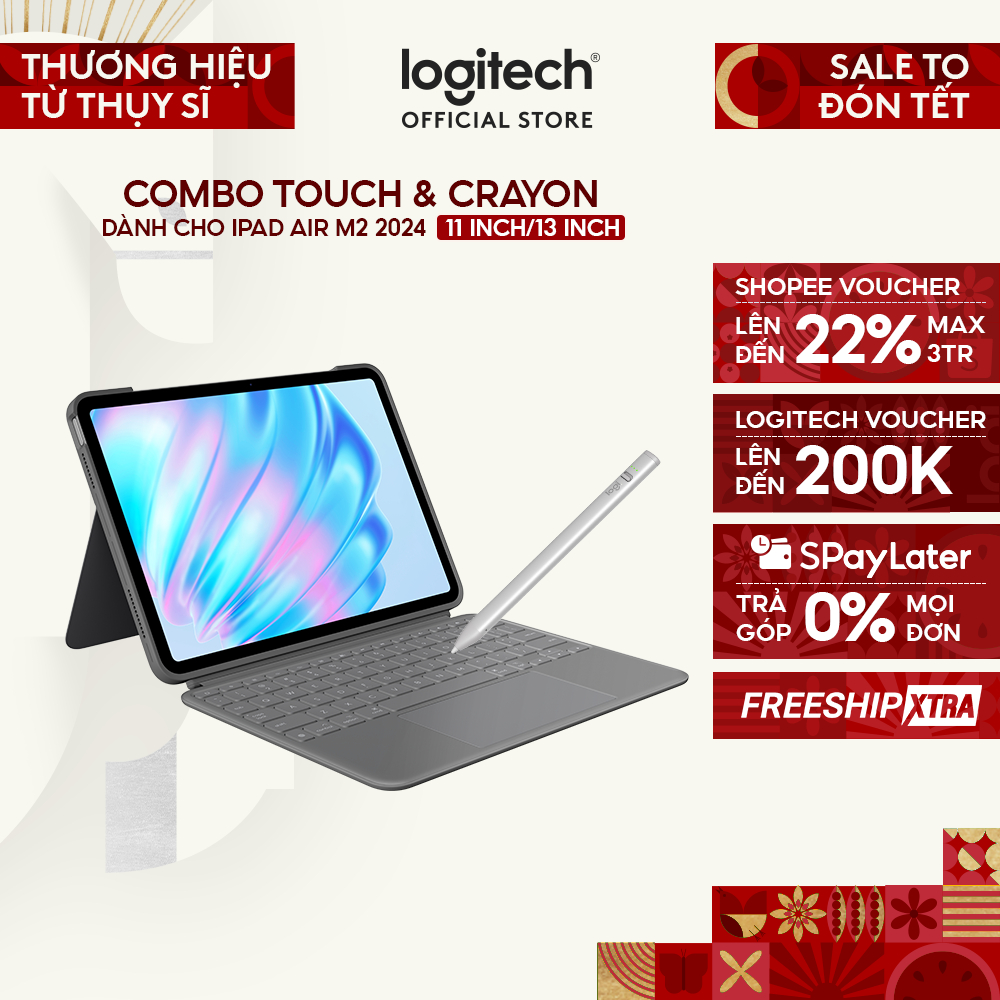 Bao da kèm bàn phím Logitech Combo Touch cho iPad Air 11 inch (M2 & M3), iPad Air 13 inch (M2) & Bút