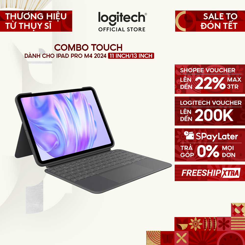 Bao da case iPad kiêm bàn phím Logitech Combo Touch cho iPad Pro 11 inch (M4) (2024) | iPad Pro 13 i