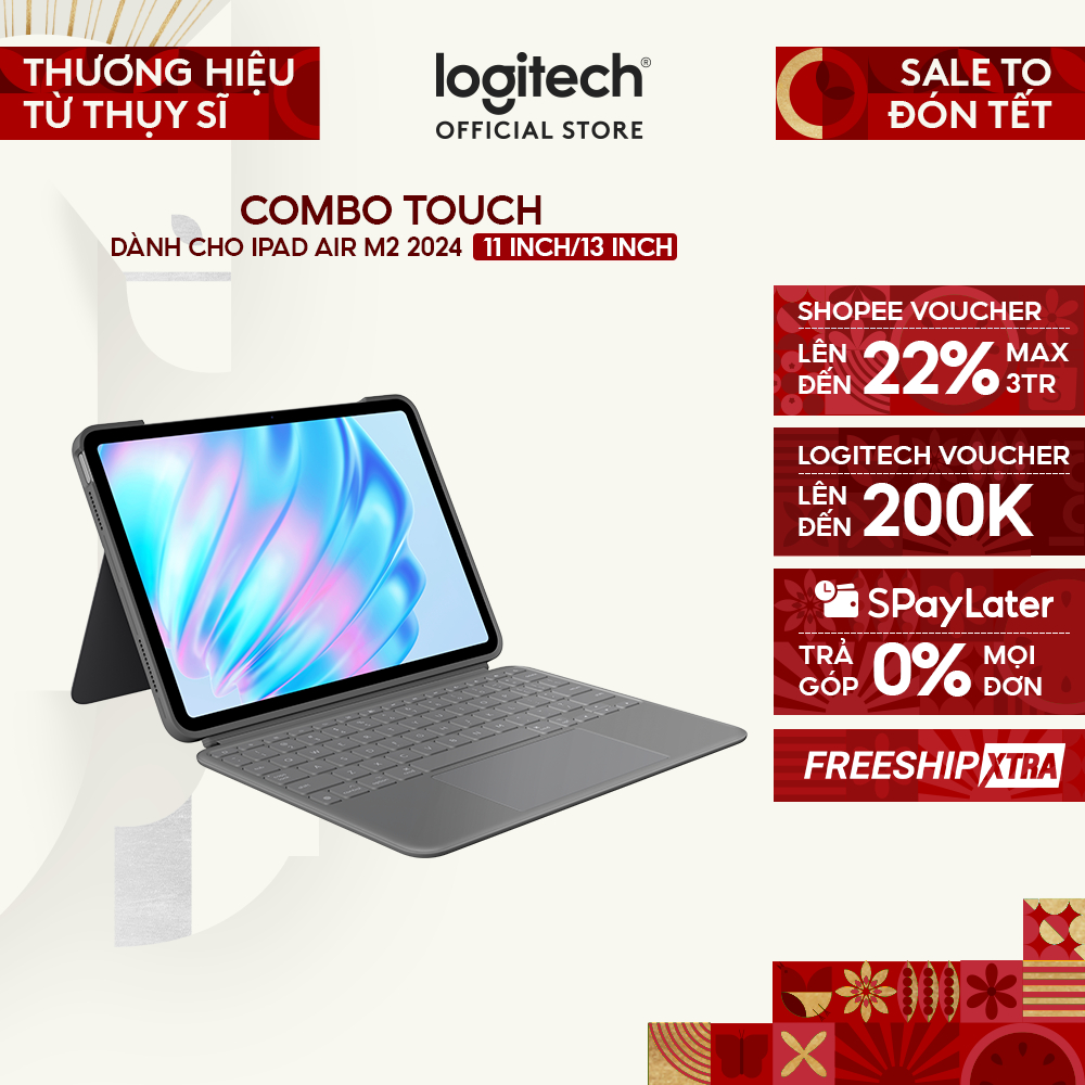Bao da kèm Bàn phím Combo Touch Logitech cho iPad Air 11 inch (M2 & M3), iPad Air 5 (2022) & Ipad Ai