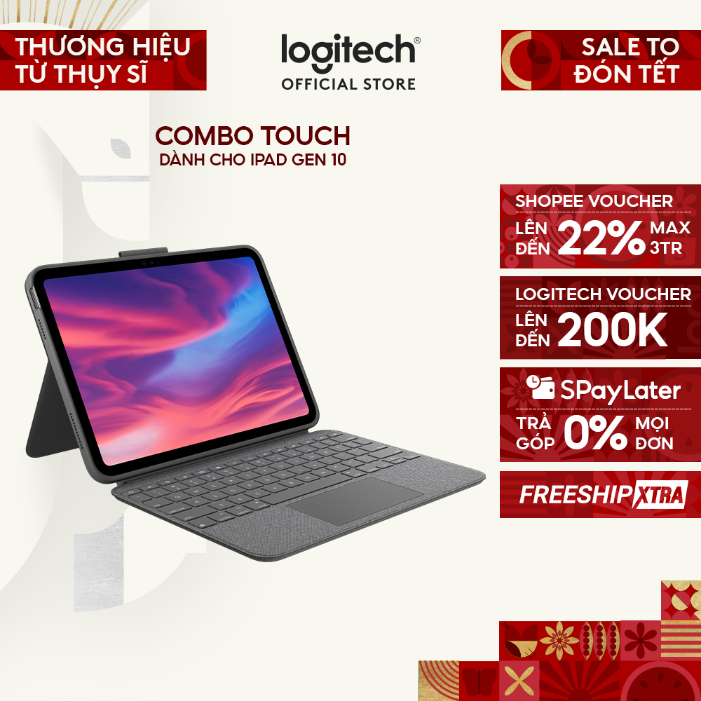 Bao da case kèm phím Logitech Combo Touch dành cho iPad Gen 10 (10.9 inch) - Tháo rời Trackpad