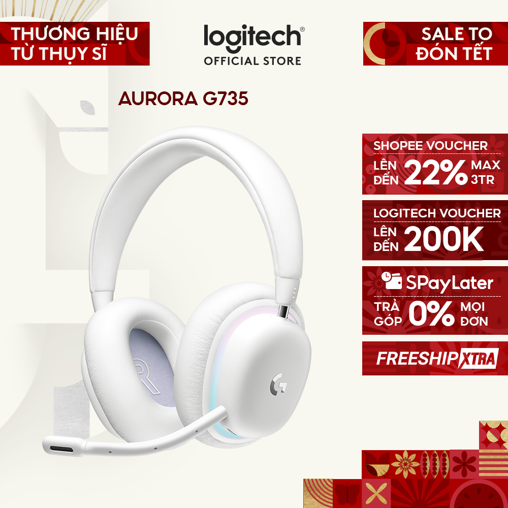 Tai nghe gaming không dây Logitech G735 Aurora Bluetooth & LIGHTSPEED, RGB PC Mac