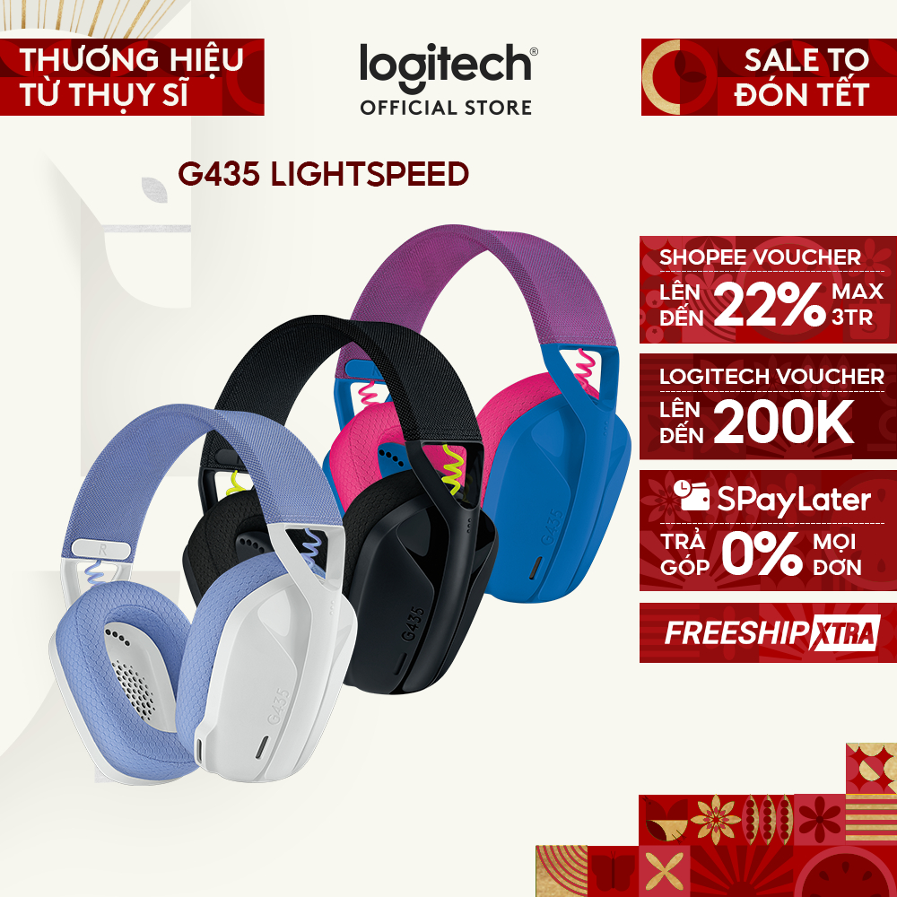 Tai nghe gaming Bluetooth và Lightspeed Logitech G435 Mic ảo tích hợp PC Mobile PS5