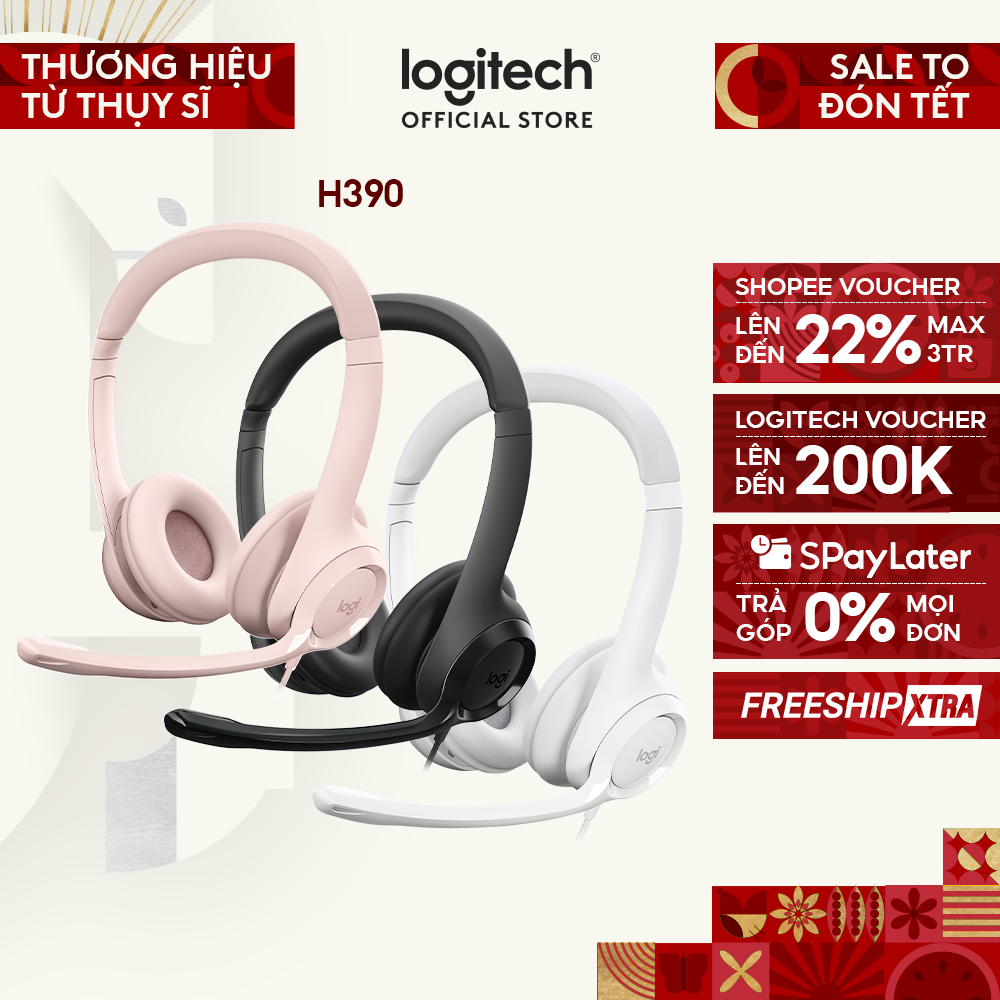 Tai nghe có dây Logitech H390 - Kích thước nhỏ gọn, màu sắc đa dạng, mic giảm ồn