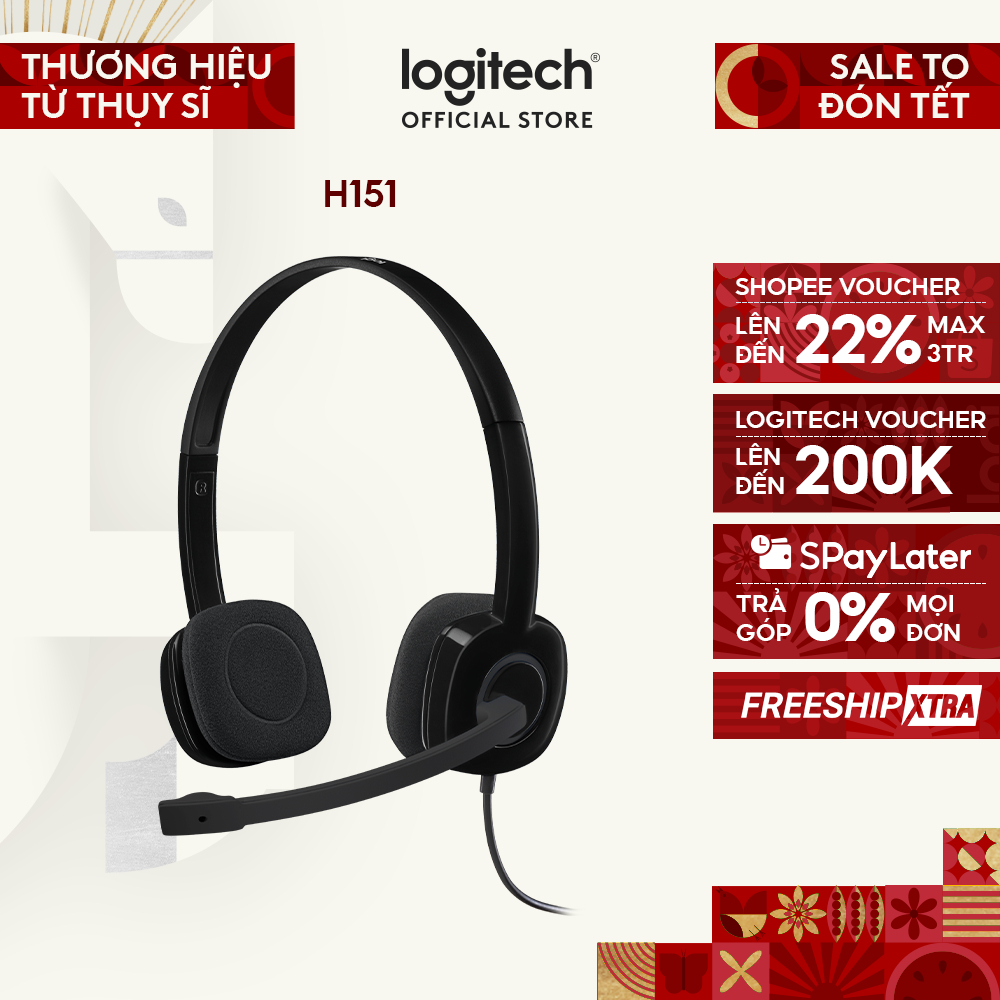 Tai nghe chụp tai Logitech H151 - 1 jack 3.5mm, Mic khử giảm tiếng ồn, âm thanh nổi