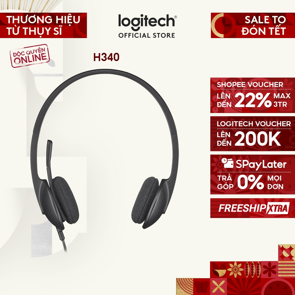 Tai nghe có dây Logitech H340 - Mic giảm ồn, kết nối USB-A