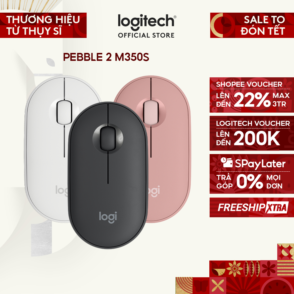 Chuột Bluetooth Logitech M350s Pebble 2 Silent - Mỏng nhẹ, Nút tùy chỉnh, Easy-Switch, 4000DPI