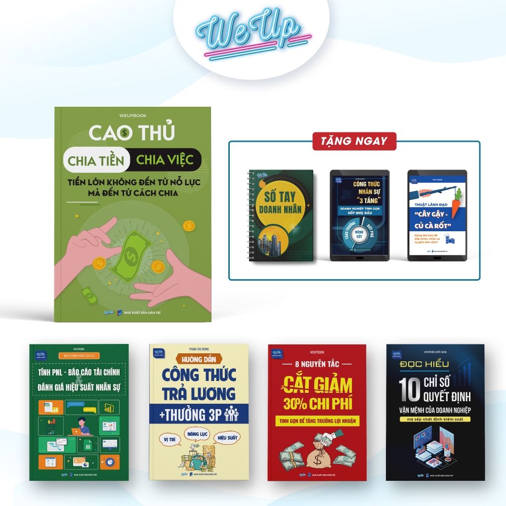 Combo Sách (Tặng EB + Sổ): Cao thủ chia tiền + Bộ Excel PnL + Công thức trả lương 3P + 8 cách giảm chi phí + 10 chỉ số