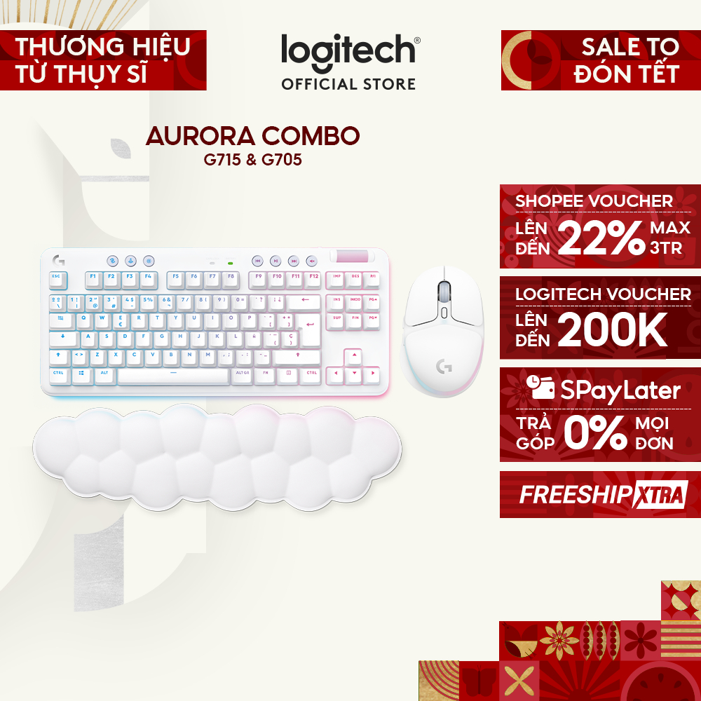 Combo gaming không dây Logitech G Aurora, bàn phím gaming G715 TKL Aurora,Chuột game G705 Aurora