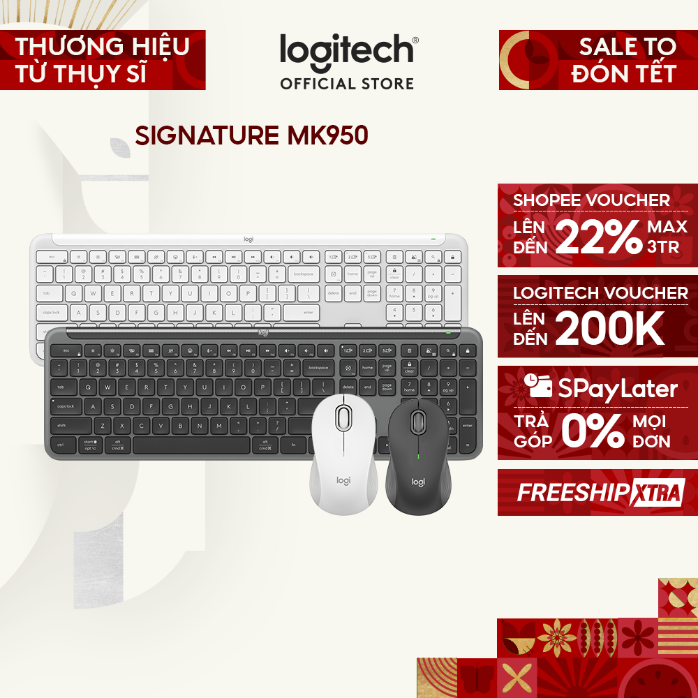 Combo Chuột & Bàn phím Signature Slim Logitech MK950 - Yên tĩnh, Đa thiết bị, Bluetooth 5.0
