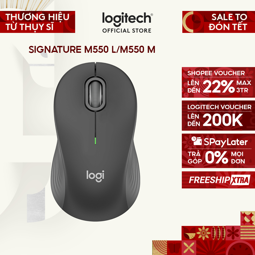 Chuột không dây Bluetooth Logitech M550 Signature - SmartWheel, giảm ồn, 4000DPI, Đa thiết bị
