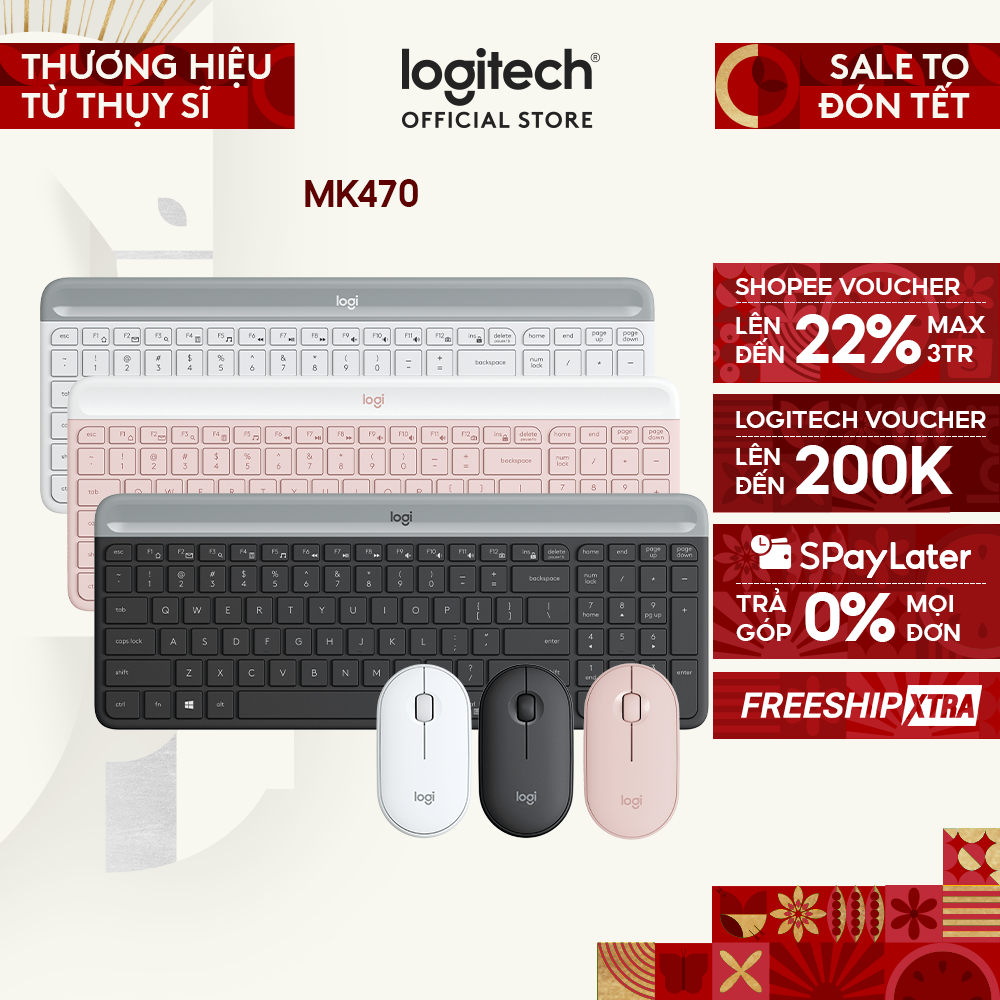Combo chuột phím không dây Logitech MK470 - Giảm ồn, USB, pin lâu, thiết kế mảnh gọn