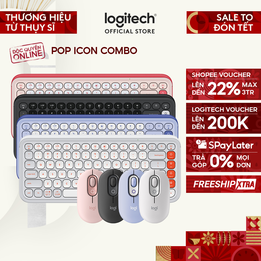 Combo Chuột & Bàn Phím Bluetooth Logitech POP ICON COMBO - Gõ yên tĩnh, phím lập trình, Easy-Switch