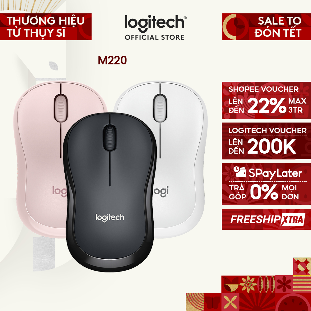 Chuột không dây Logitech M220 Silent - giảm ồn, USB, pin 1.5 năm, phù hợp PC/Laptop