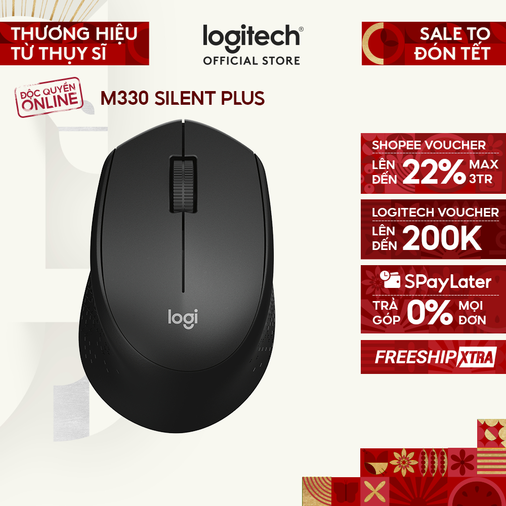 Chuột không dây Logitech M330 Silent Plus - Giảm ồn, USB, thuận tay phải, PC/ Laptop