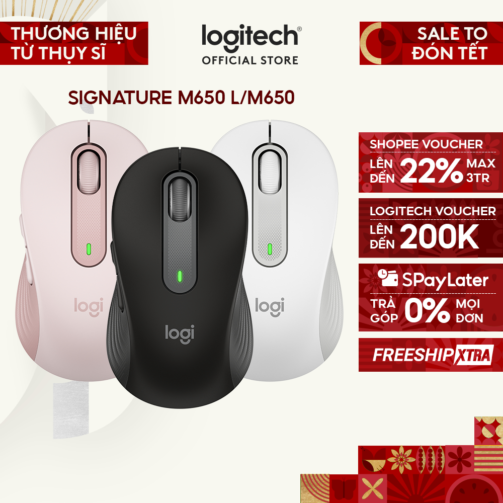 Chuột không dây bluetooth Logitech Signature M650 - SmartWheel, giảm ồn, tùy chỉnh các nút