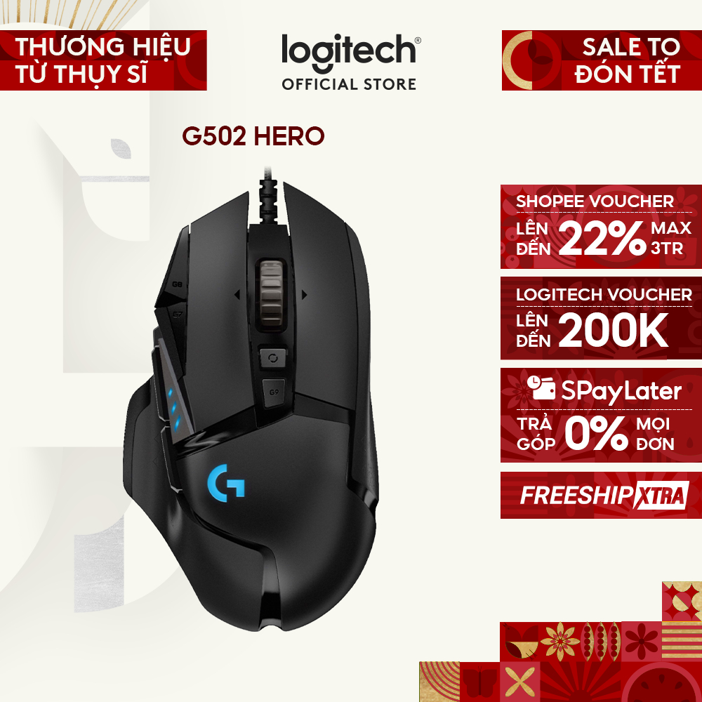Chuột gaming có dây Logitech G502 Hero - Cảm biến Hero 25k, RGB, 11 nút lập trình