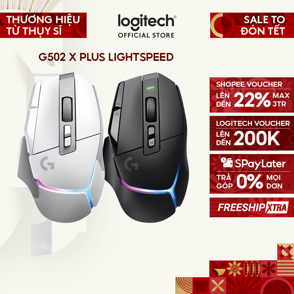 Chuột gaming không dây Logitech G G502 X PLUS LIGHTSPEED LIGHTFORCE Hybrid RGB Lightsync