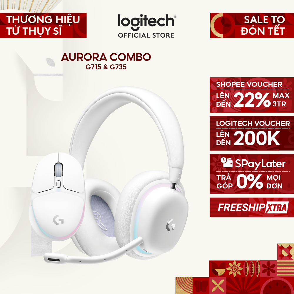 Combo Chuột Tai nghe gaming Logitech G G735 Aurora và Chuột gaming Logitech G705 Aurora