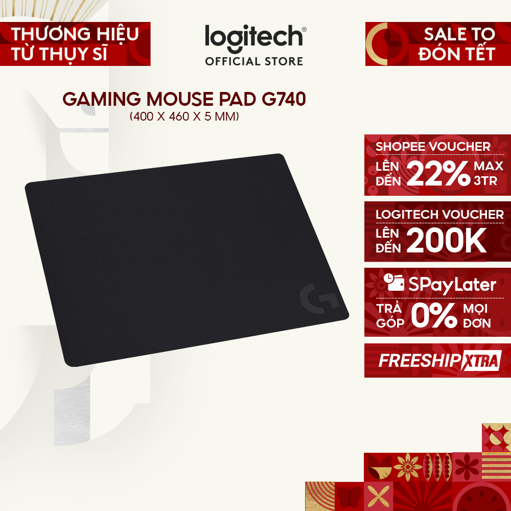 Bàn di, lót chuột gaming Logitech G740 - Đế cao su, ma sát tốt, chống trượt