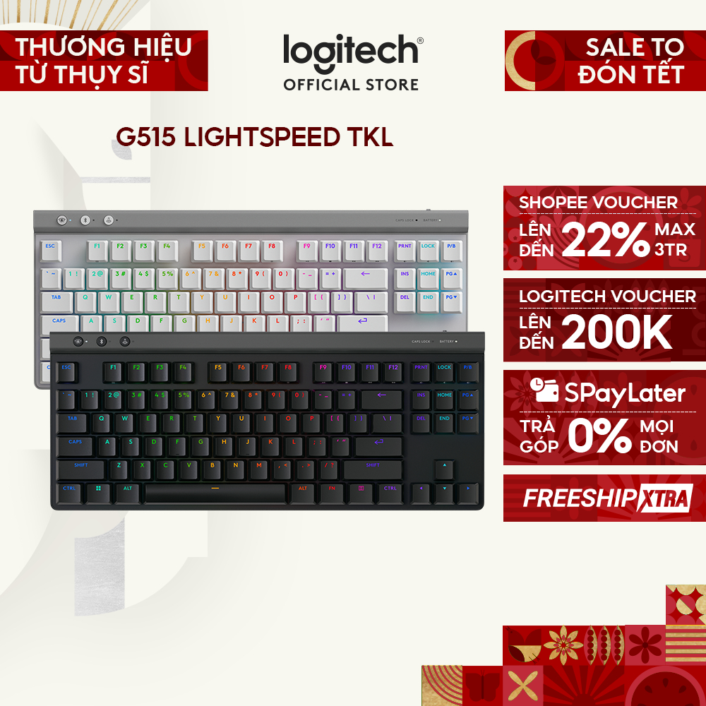 Bàn phím Gaming Không dây Low profile Logitech G515 LIGHTSPEED TKL - LIGHTSYNC RGB, Keycaps PBT