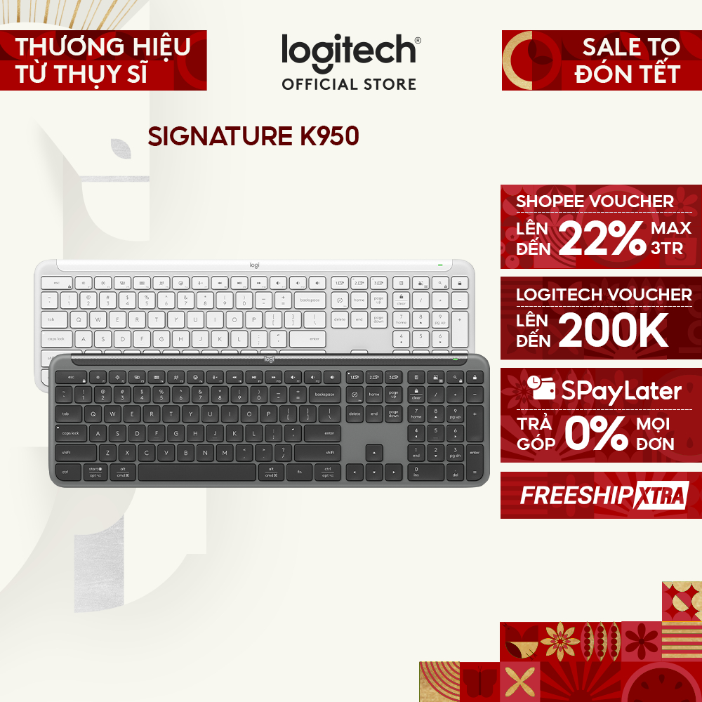 Bàn phím không dây Logitech K950 Signature Slim - Kết nối đa thiết bị, Gõ yên tĩnh, Bluetooth