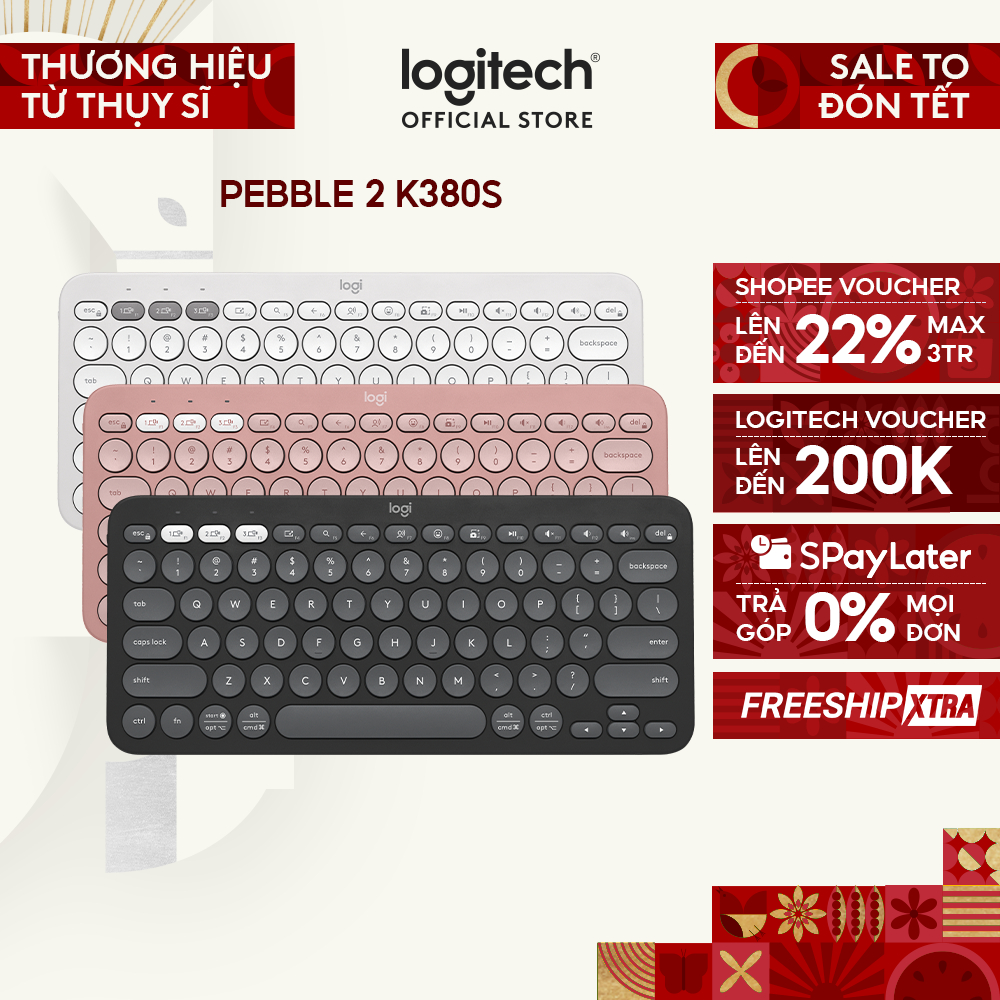 Bàn phím không dây Bluetooth Logitech Pebble K380 | K380s - giảm ồn, gọn nhẹ, đa thiết bị, Mac/ PC