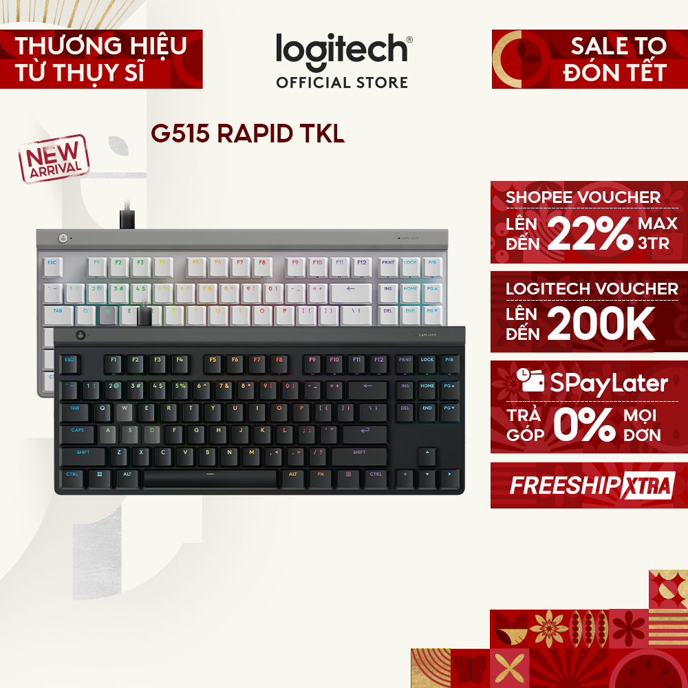Bàn phím Gaming có dây Logitech G515 RAPID TKL - Switch Analog dạng low-profile, Rapid Trigger
