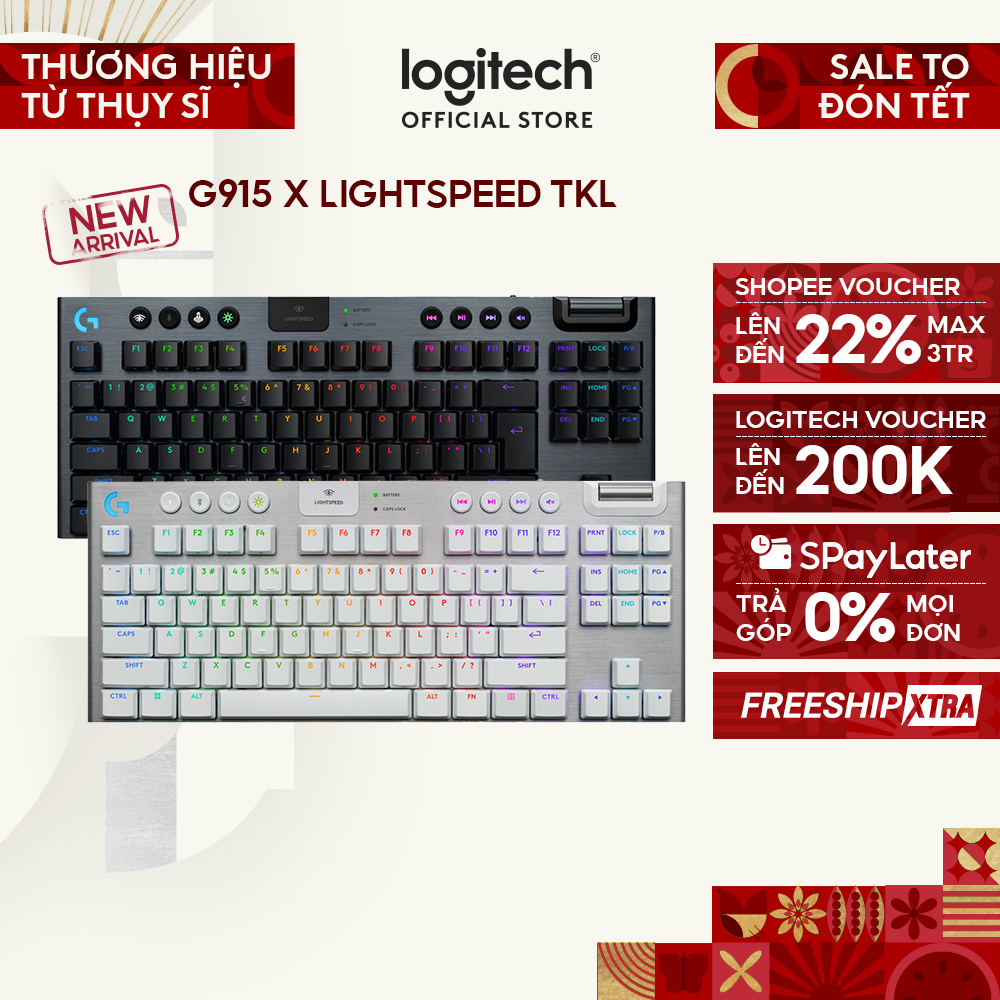 Bàn phím Gaming không dây Lowprofile Logitech G915 X LIGHTSPEED TKL, Mũ phím PBT, nút lập trình, RGB