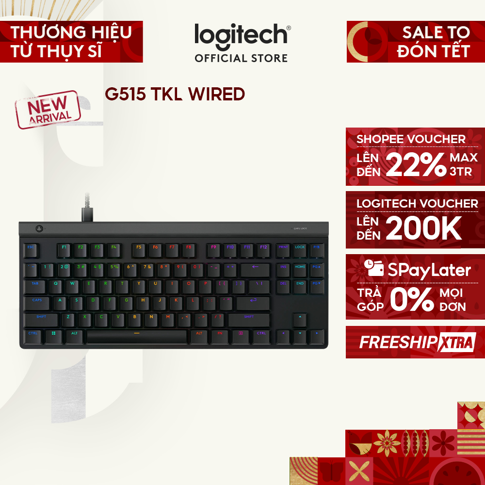 Bàn phím Gaming có dây Low profile Logitech G515 TKL - LIGHTSYNC RGB, Keycaps PBT