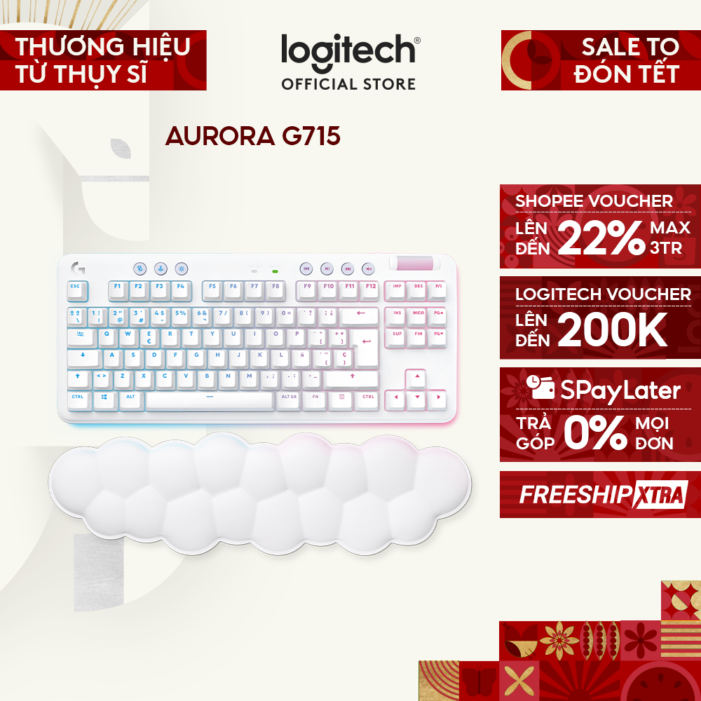 Bàn phím cơ gaming Logitech G715 TKL Aurora - Bluetooth & Lightspeed RGB 2 switch