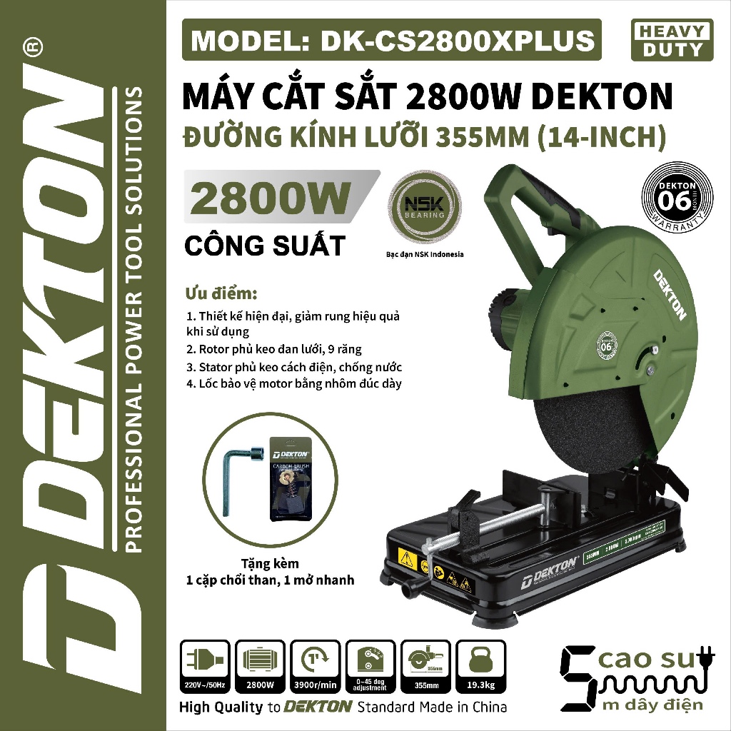 Máy Cắt Sắt Bàn Dekton DK-CS2800PLUS - CS 2800W - Motor Trực Tiếp - 100% Dây Đồng - Bạc Đạn NSK