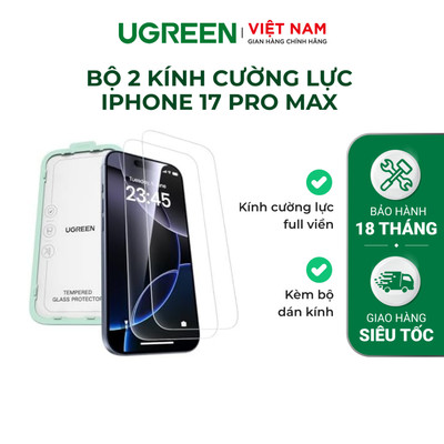 Bộ 2 tấm kính cường lực iPhone 17 Series Ugreen Full viền | Kèm sẵn dụng cụ tự dán kính | Chính hãng Cao cấp