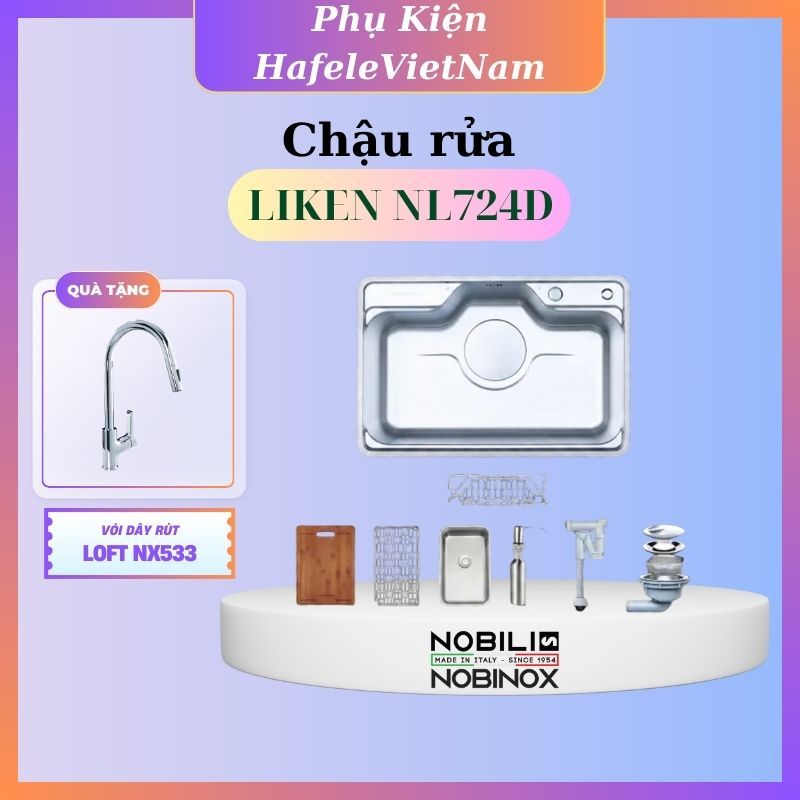 Chậu rửa bát 1 hố Nobinox LIKEN NL724D – Phong cách hiện đại, dễ vệ sinh