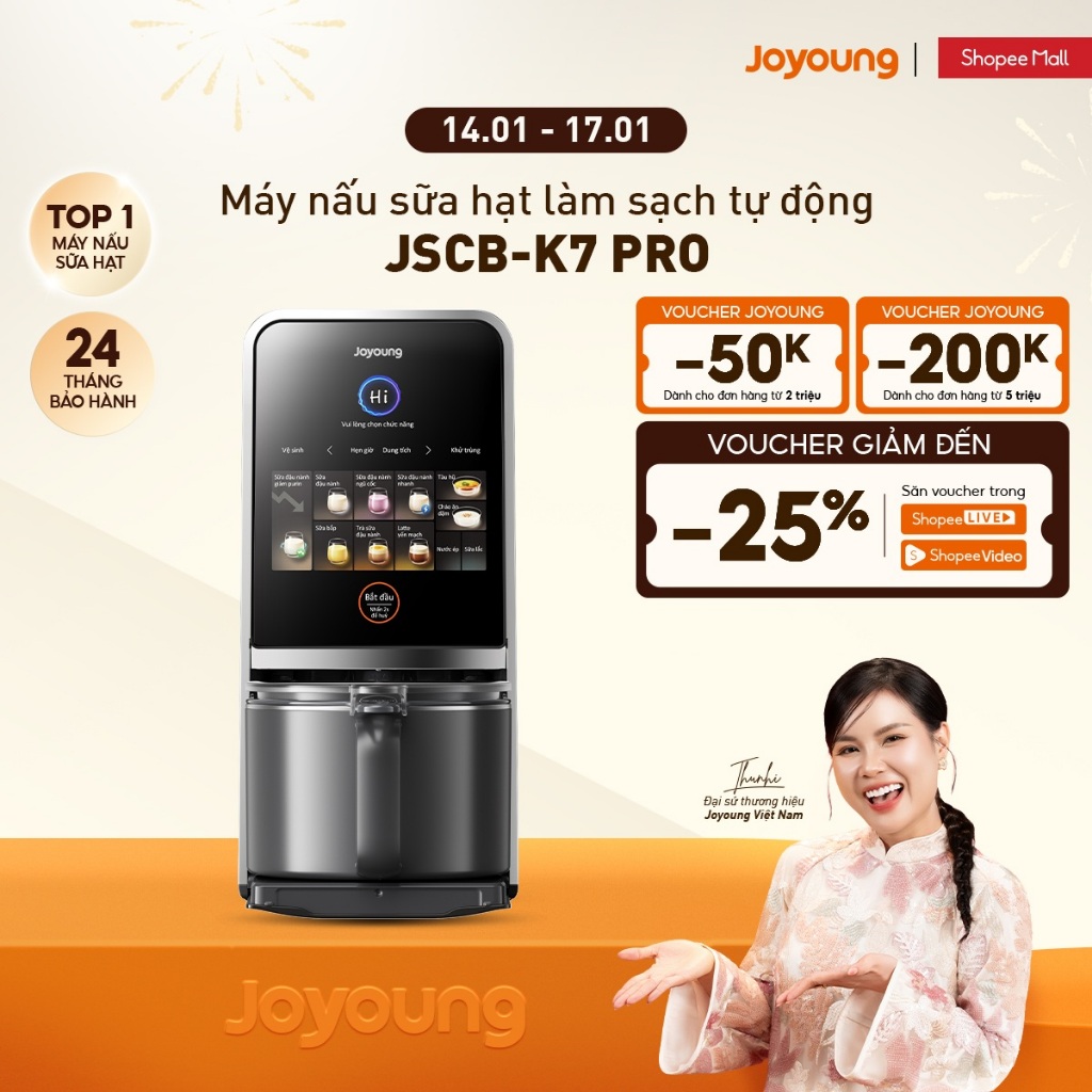 Máy nấu sữa hạt đa năng làm sạch tự động Joyoung JSCB-K7 PRO công nghệ khử Purin chuyên biệt