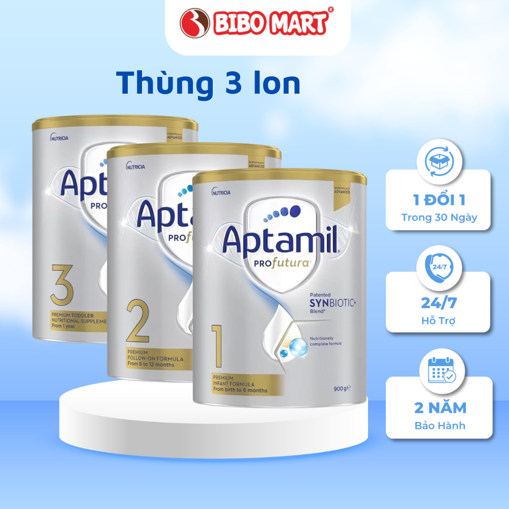 Thùng 3 Sữa Bột Aptamil Bạc Profutura Úc Số 1 2 3 Phát Triển Toàn Diện Cho Bé Lon 900g - Bibomart
