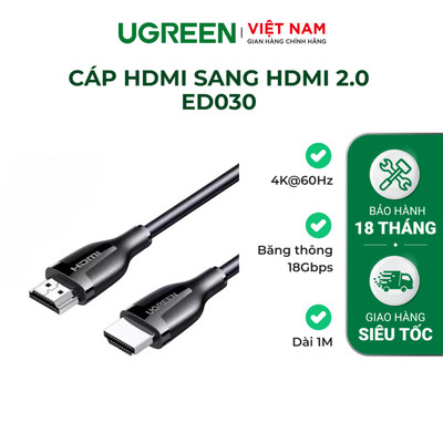 Cáp HDMI 2.0 UGREEN ED030 độ phân giải 4K@60Hz Cao Cấp (Hỗ trợ ARC) dài 1-2m  - Bảo hành 18 tháng 1 đổi 1